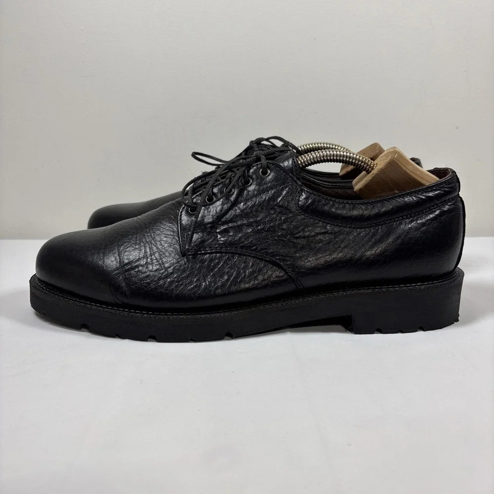 H.S. TRASK Mens 12W Black Authentic Bison Leather Oxford Derby Shoes 1151 USA